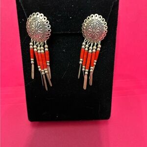 Sterling southwest and coral concho pierced earrings